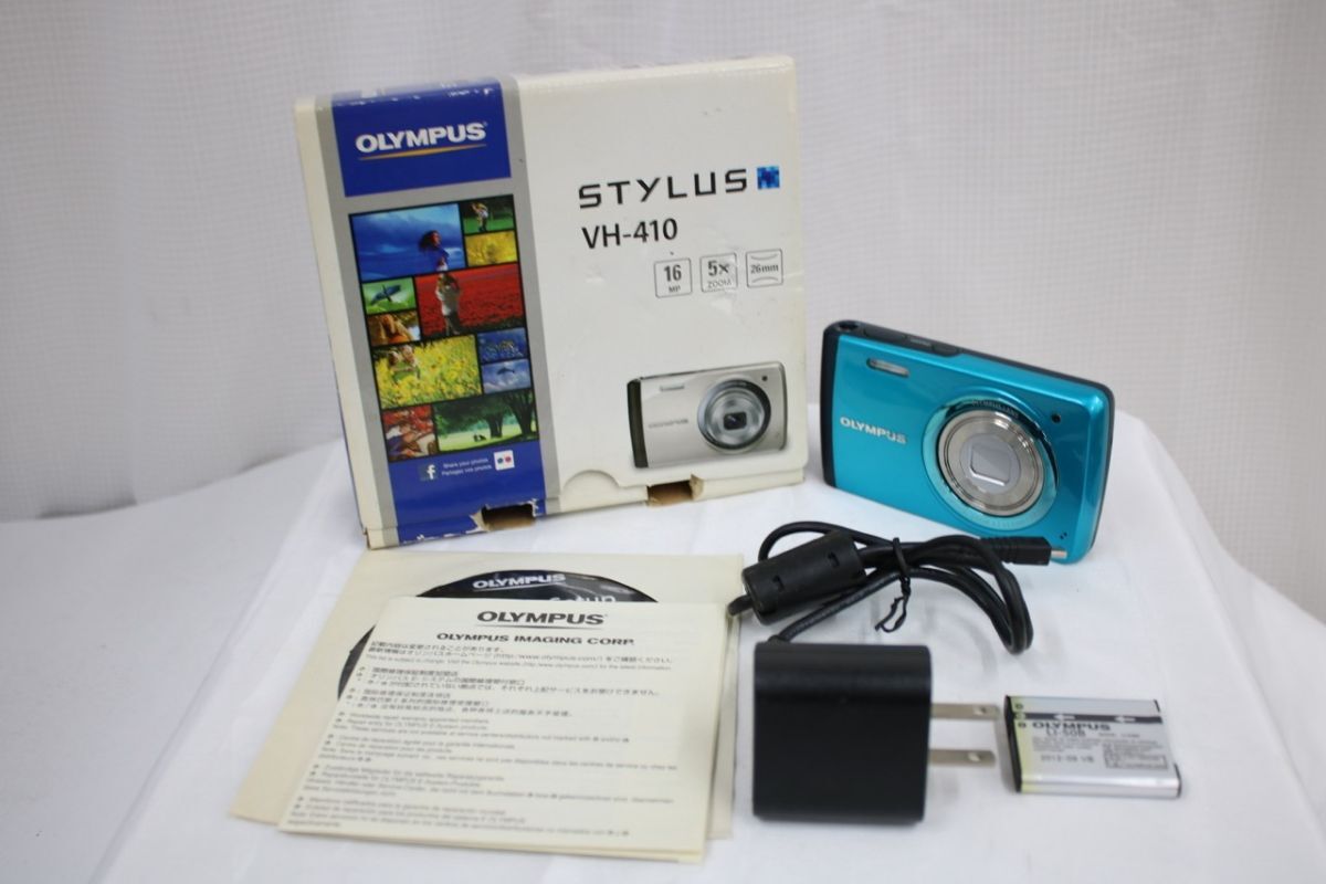 【美品 返品保証】 【元箱付き】オリンパス Olympus STYLUS VH-410 ブルー 5x コンパクトデジタルカメラ e9374
