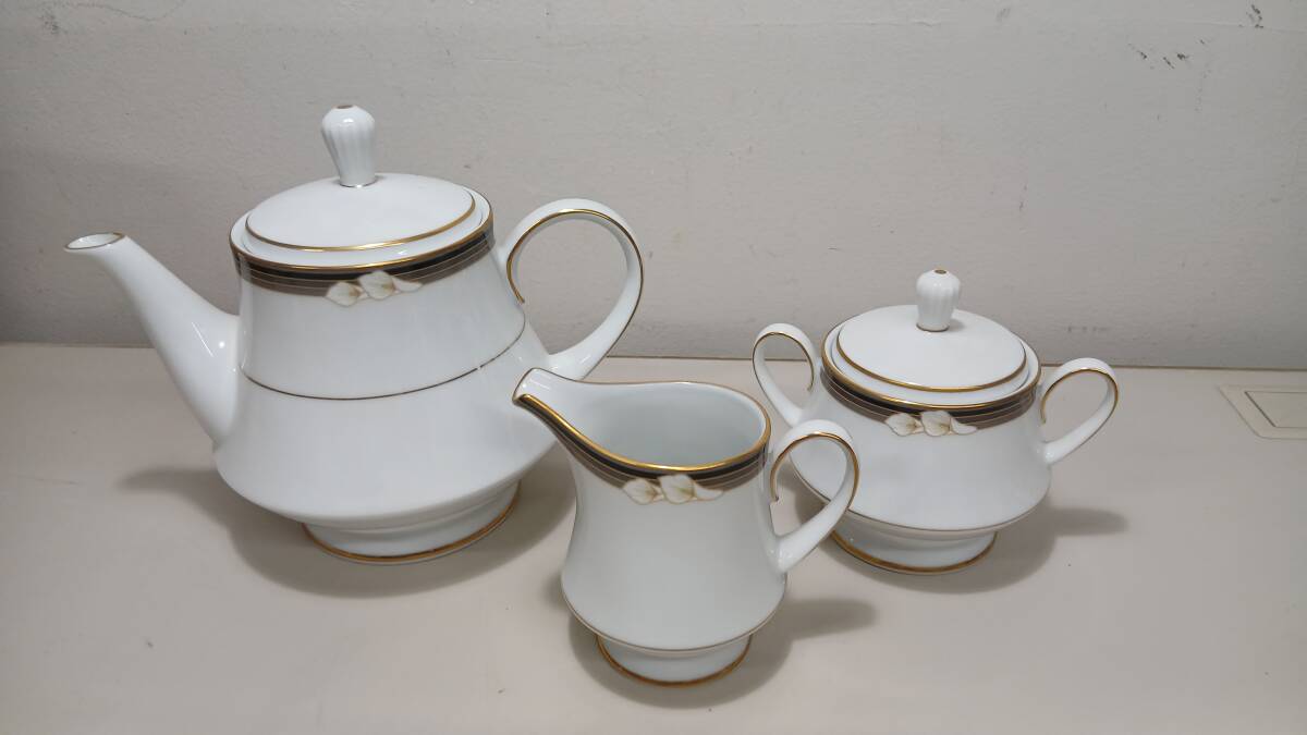 石2603-0290　ノリタケ エリントン（Ellington）ティーポット クリーマー シュガーポット　ヤ100