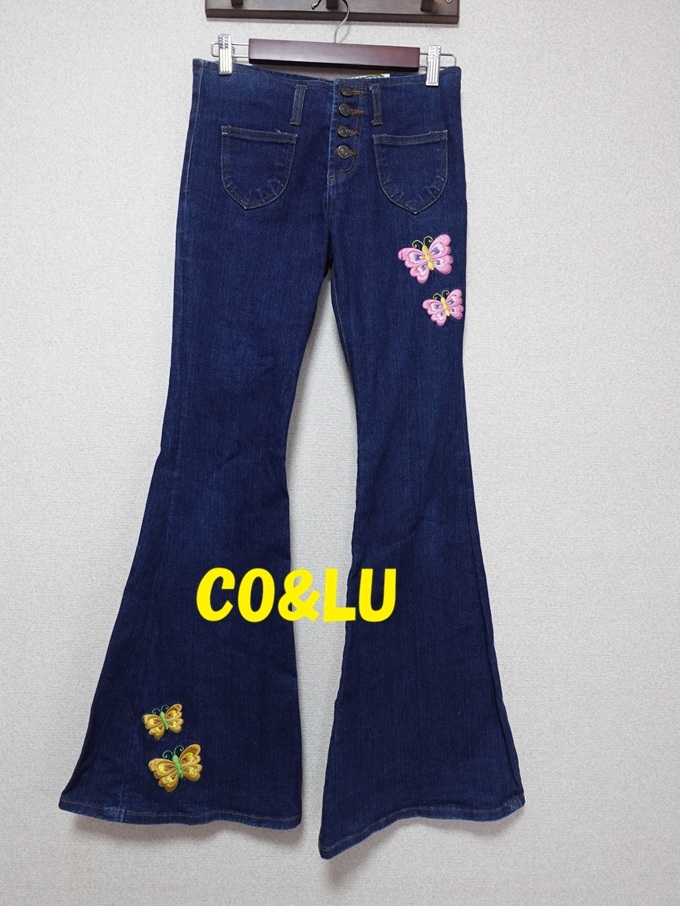 美品☆CO&LU　ココルル　ベルボトム　ジーンズ　デニム　バタフライ刺繍　M　Y2K