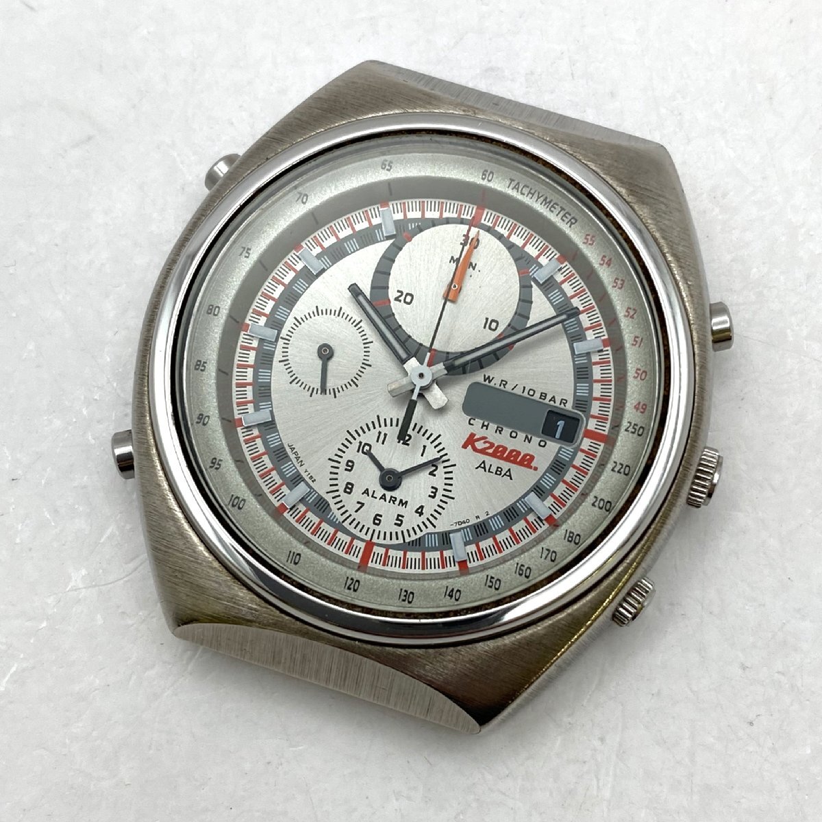 1円～/SEIKO/セイコー/ALBA/アルバ/K2000/Y182-7C10/アラームクロノ/CHRONO/デイト/シルバーカラー/クォーツ/メンズ腕時計/ジャンク/H065