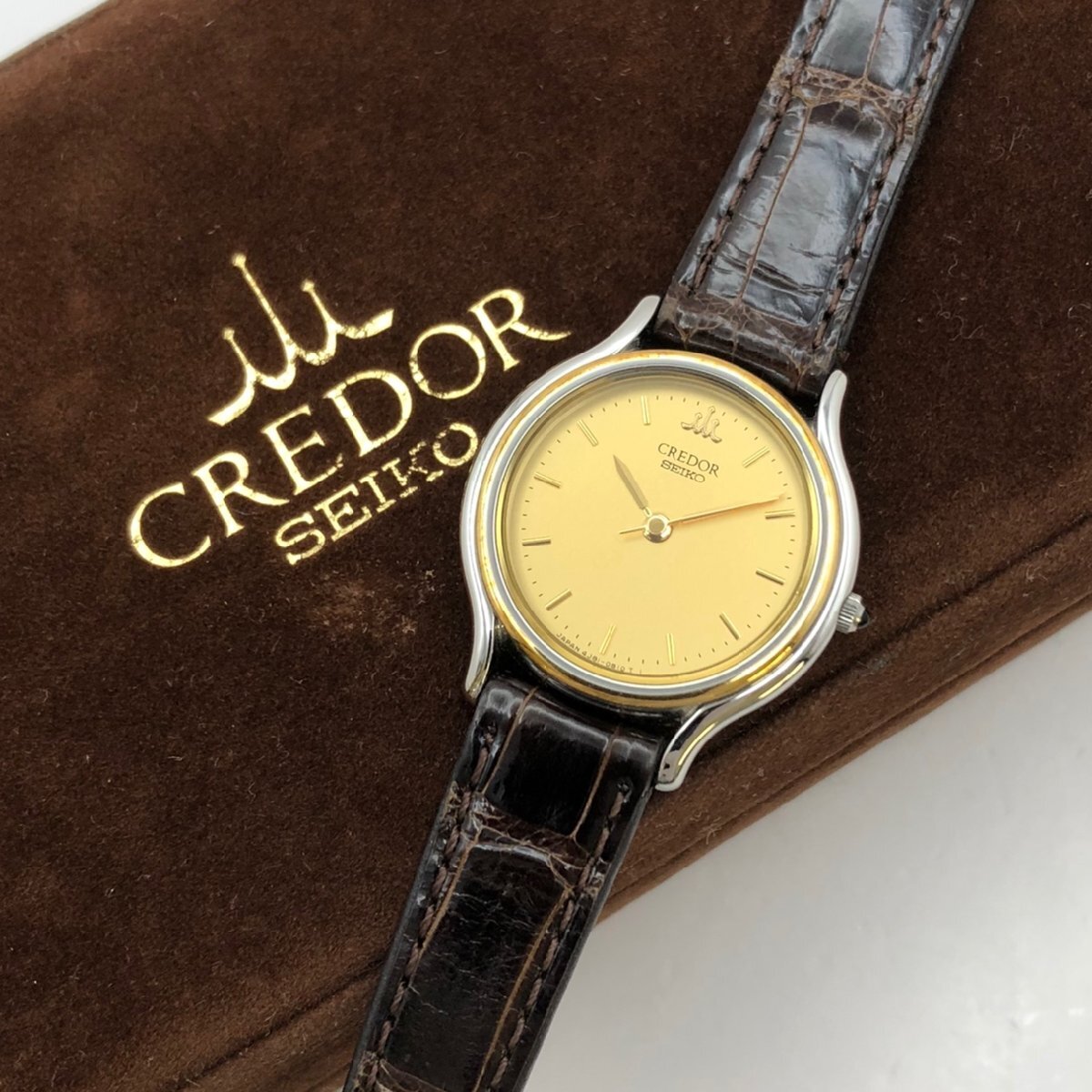 1円～/SEIKO/セイコー/CREDOR/クレドール/4J81-0A60/3針/18KT+SS BEZEL/純正ベルト/箱・付属品付/クォーツ/レディース腕時計/ジャンク/S089