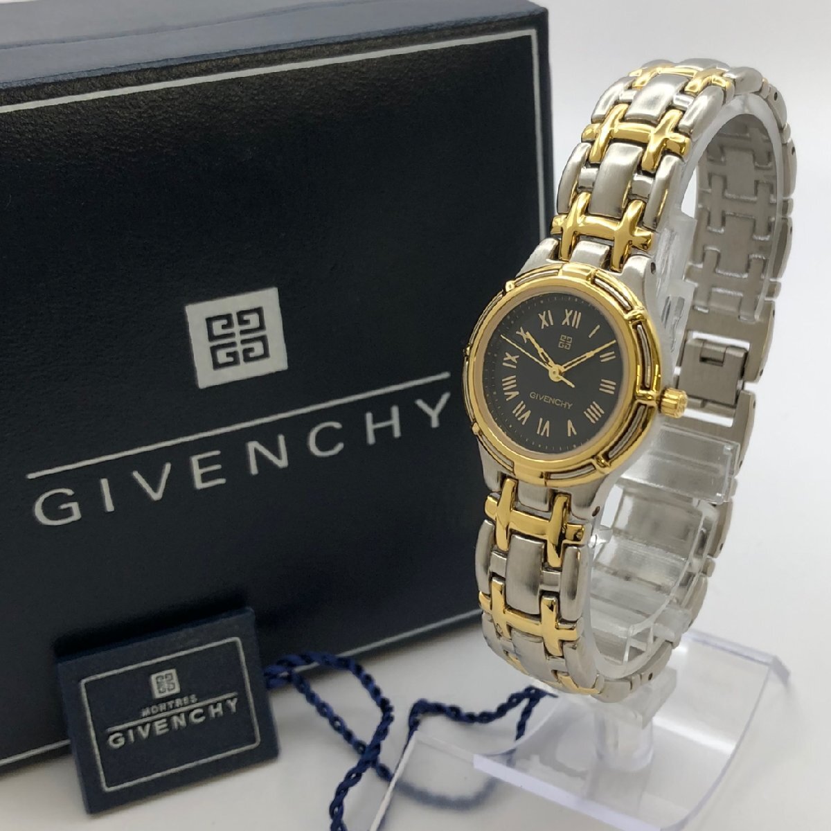 GIVENCHY/ジバンシイ/ジバンシー/3針/ブラック文字盤/ローマン/ラウンド/クォーツ/純正ベルト/レディース腕時計/ジャンク/S100