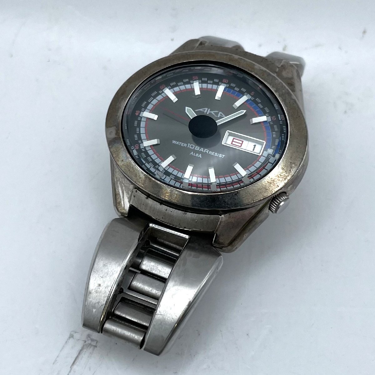 SEIKO/セイコー/ALBA/アルバ/AKA/V743-5A10/10BAR/3針/デイデイト/ブラック文字盤/ラウンド/クォーツ/メンズ腕時計/ジャンク/R131