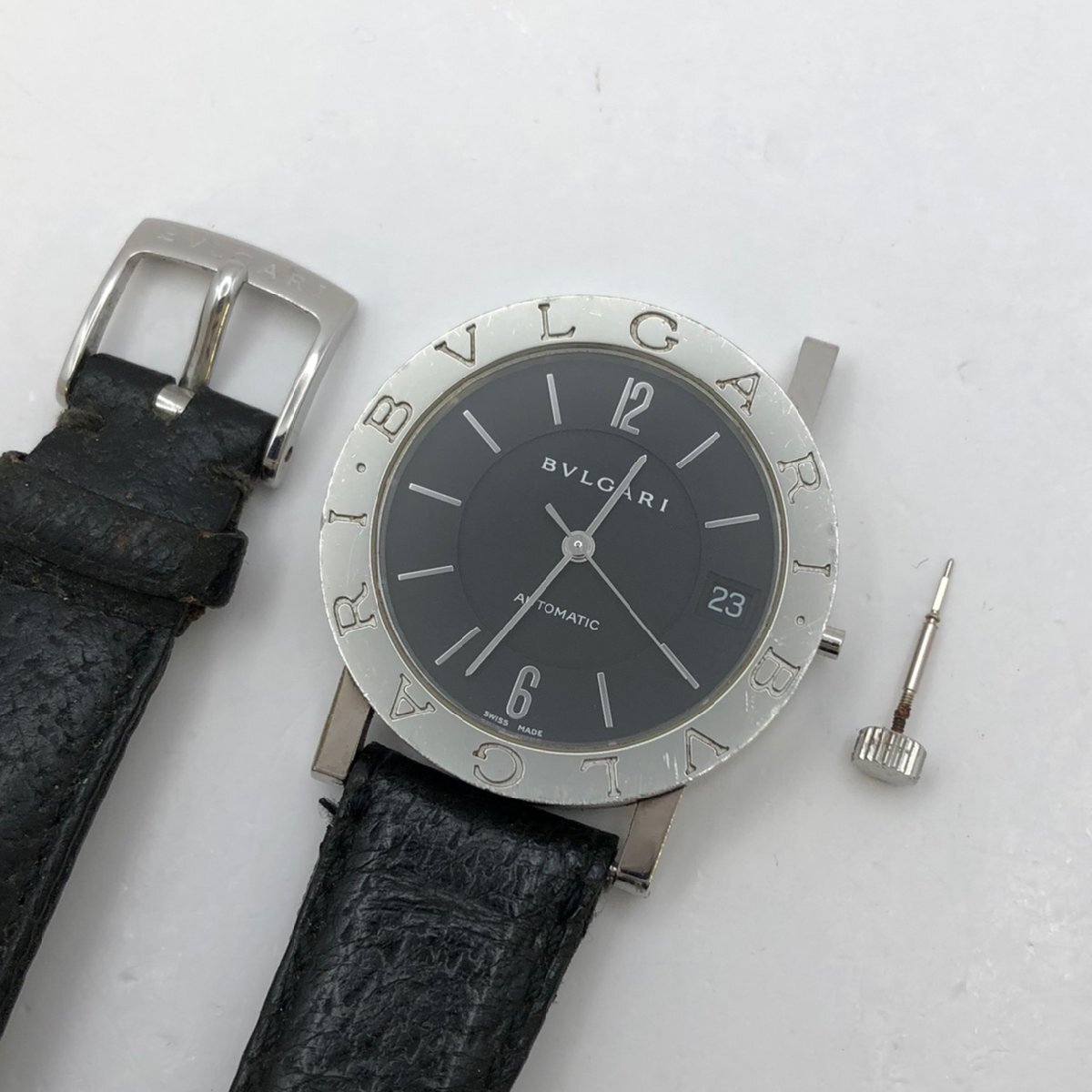 1円～/BVLGARI/ブルガリ/ブルガリブルガリ/BB 33 SL/3針/デイト/ブラック文字盤/純正尾錠/自動巻/腕時計/稼動品/難あり/ジャンク/S107
