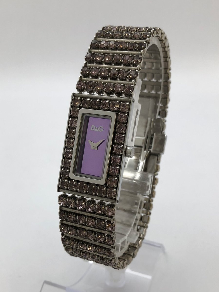 1円～/DOLCE＆GABBANA/D＆G/ドルチェ＆ガッバーナ/TIME/タイム/2針/パープル系文字盤/石付/クォーツ/レディース腕時計/ジャンク/S109