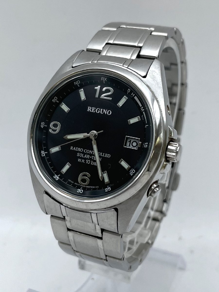 CITIZEN/シチズン/REGUNO/レグノ/H415-S057515/3針/デイト/ブラック文字盤/シルバーカラー/電波/ソーラー/メンズ腕時計/稼動/ジャンク/R119