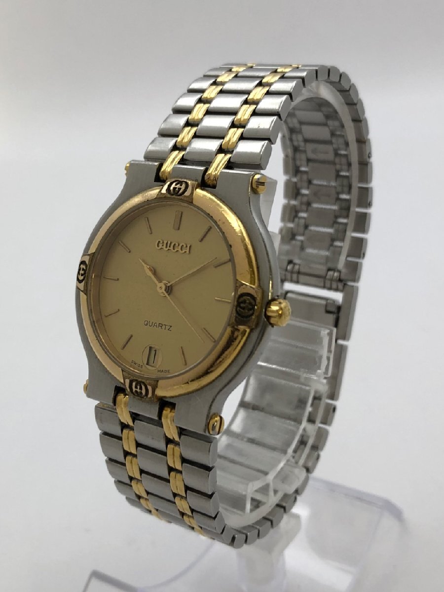 1円～/GUCCI/グッチ/9000M/3針/ゴールド文字盤/コンビカラー/3ATM/純正ベルト/クォーツ/メンズ腕時計/稼動品/ジャンク/S087
