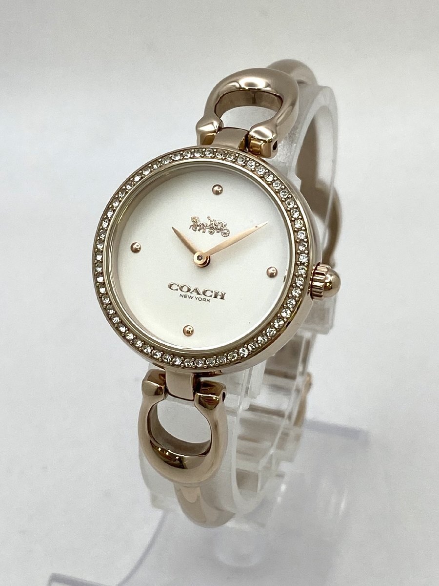 COACH/コーチ/CA.123.7.34.1782S/2針/ラインストーン/白文字盤/バングルウォッチ/クォーツ/純正ベルト/レディース腕時計/ジャンク/H073