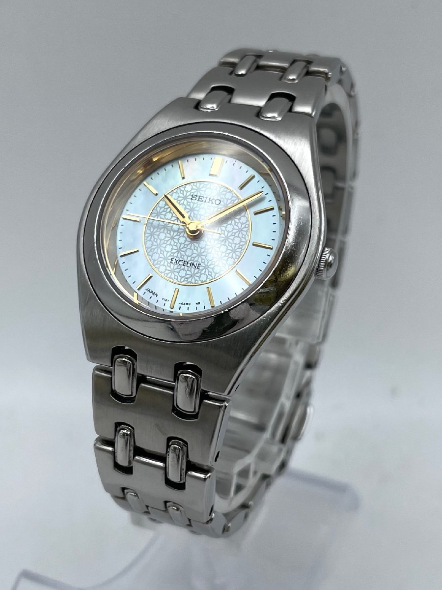 SEIKO/セイコー/EXCELINE/エクセリーヌ/V181-0AE0/3針/シェル文字盤/シルバーカラー/ラウンド/純正ベルト/メンズ腕時計/ジャンク/R130