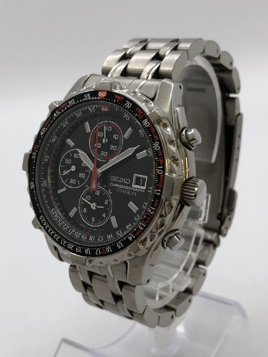1円～/SEIKO/セイコー/クロノグラフ/7T62-0BY0/デイト/ブラック文字盤/チタニウム/純正ベルト/クォーツ/メンズ腕時計/ジャンク/S105