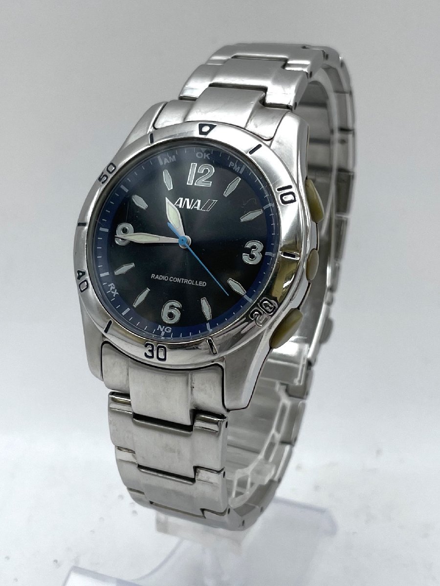 ANA/アナ/全日空/RADIO CONTROLLED/3針/ブラック文字盤/シルバーカラー/電波/クォーツ/腕時計/ジャンク/R176
