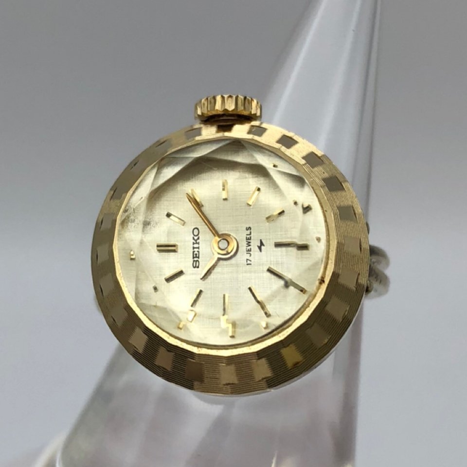 SEIKO/セイコー/11-0290/17石/2針/ゴールド文字盤/カットガラス/手巻き/リングウォッチ/指輪時計/稼動品/アンティーク/ジャンク/S098