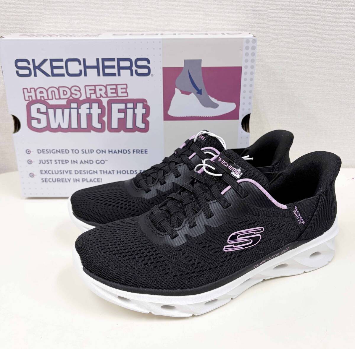 新品 24.5cm ★ SKECHERS スケッチャーズ スウィフト フィット ハンズフリー ブラック スリップオン レディース スニーカー ウォーキング