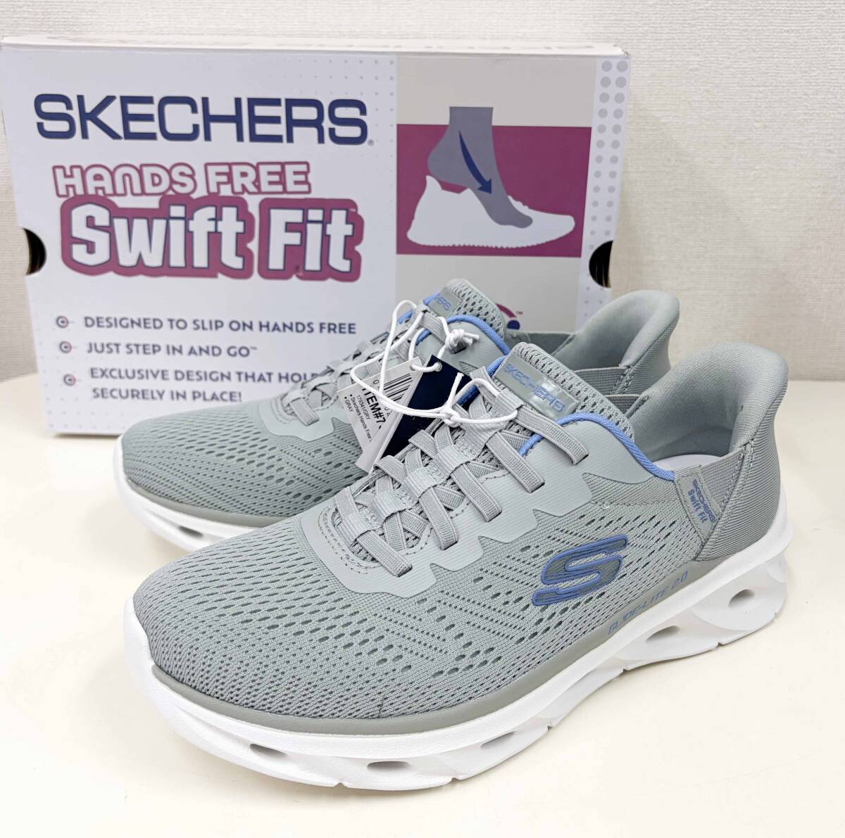 新品 23.5cm ★ SKECHERS スケッチャーズ スウィフト フィット ハンズフリー グレー スリップオン レディース スニーカー ウォーキング
