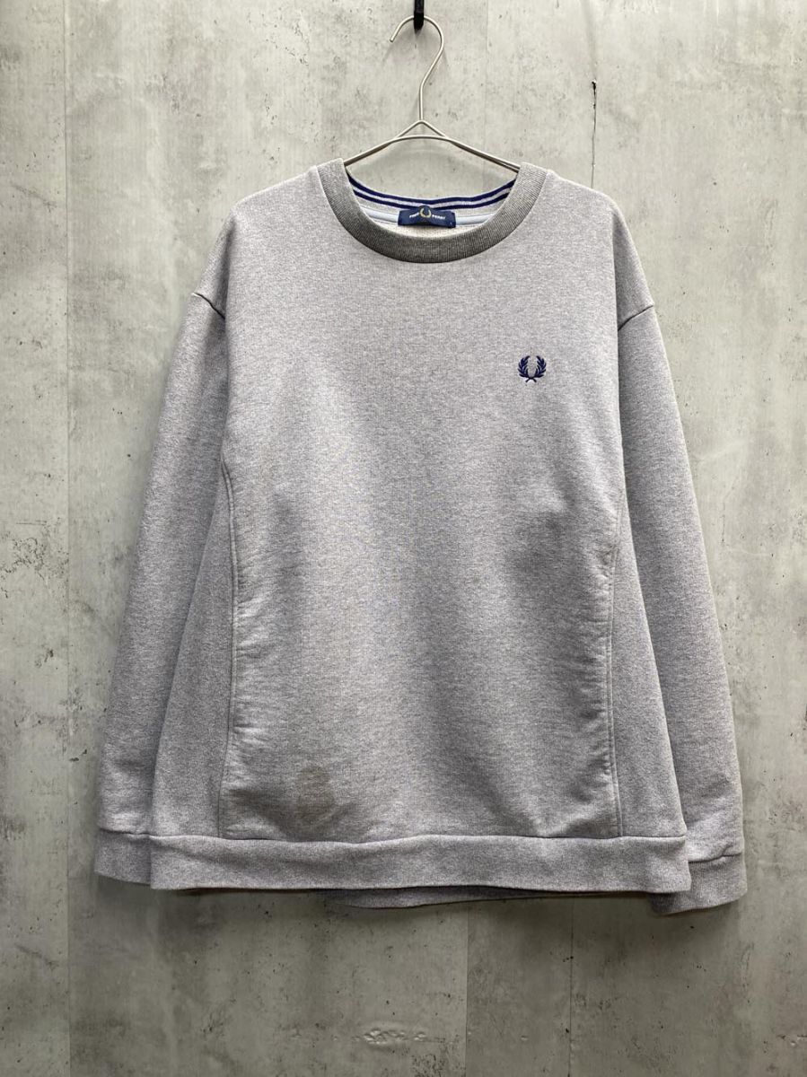 FRED PERRY フレッドペリー 月桂樹 ワンポイントロゴ刺繍 裏毛 スウェット トレーナー 日本製 sizeL/グレー ■◇◎ メンズ ▽