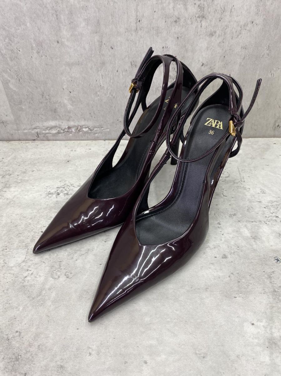 ZARA ザラ エナメルレザー調 スリングバック ハイヒール シューズ ポインテッドトゥ パンプス size36/バーガンディ ■◆ レディース ▽