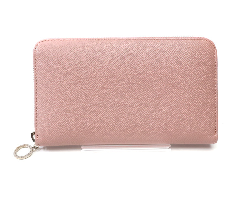 未使用 ブルガリ ブルガリ ラウンドファスナー長財布 ジップ ピンク系 カーフレザー BVLGARI /34650