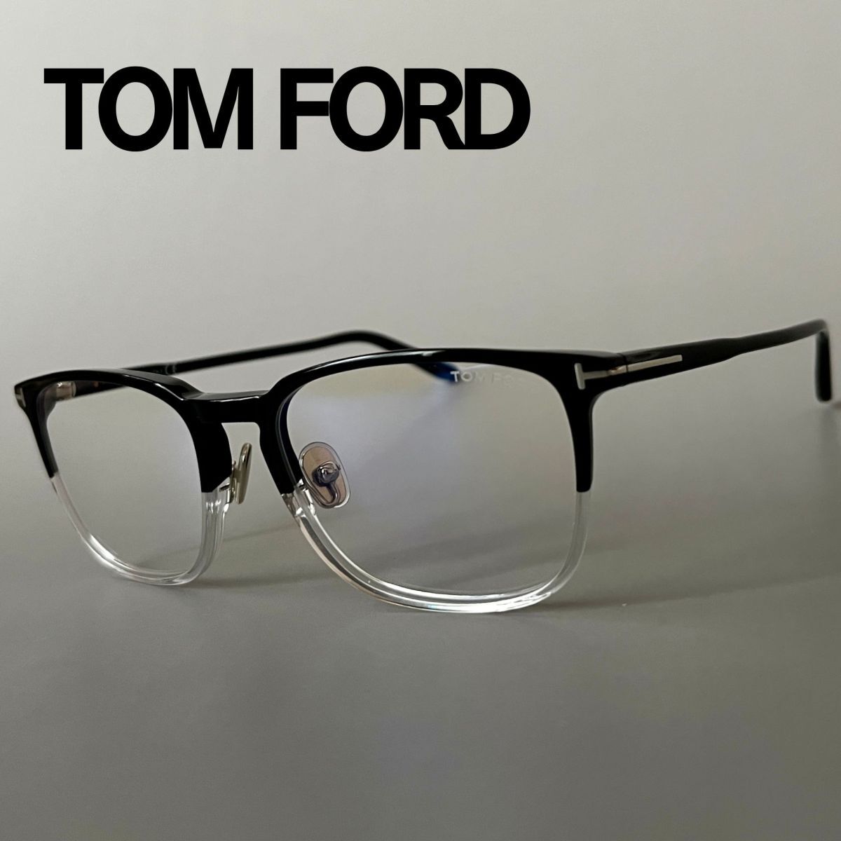 トムフォード メガネ TOM FORD ウェリントン 眼鏡 ブラック クリア ツートン 伊達メガネ 新品 カジュアル 黒 透明 フルリム 軽い おしゃれ