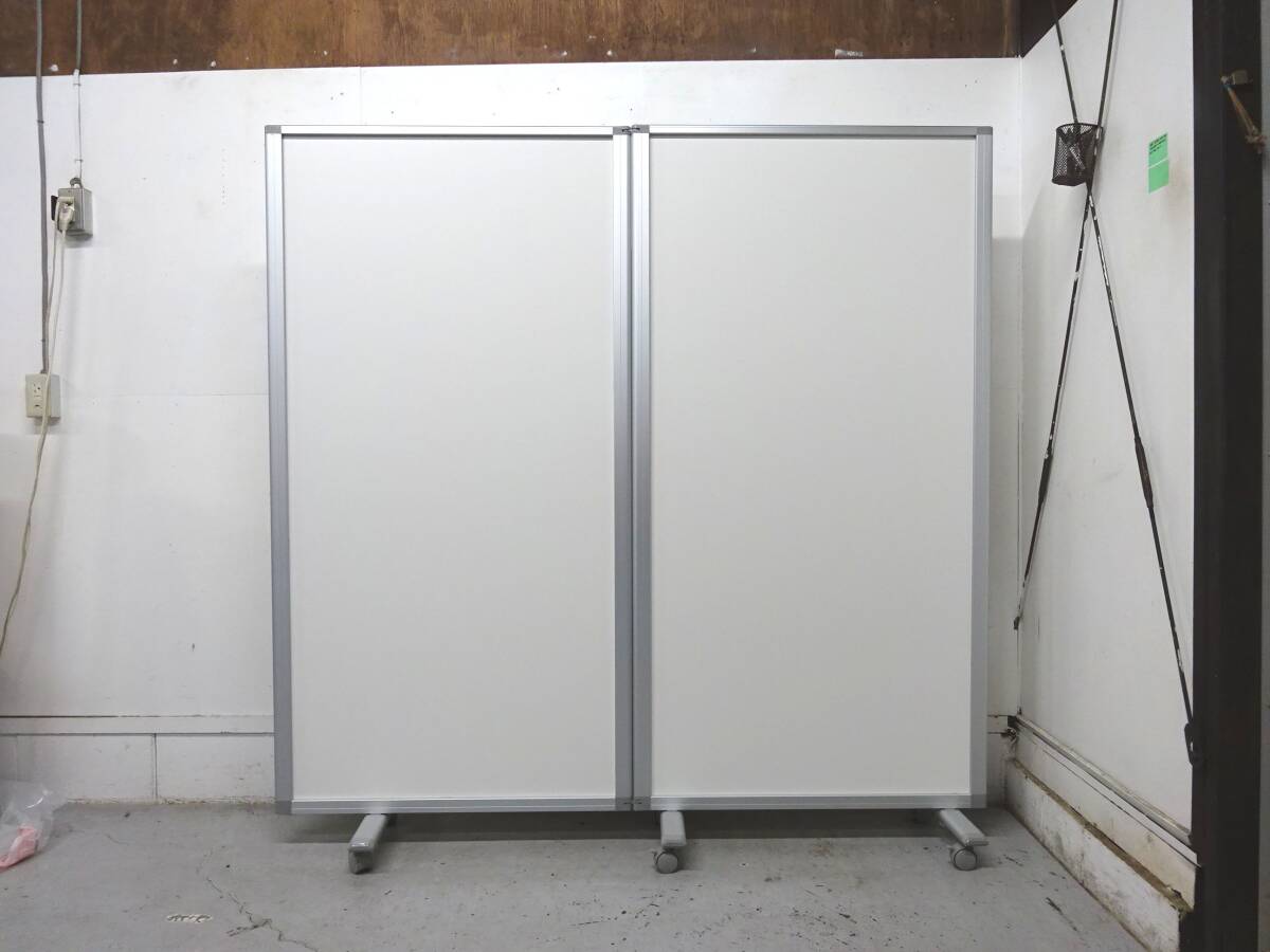 横浜市引取限定 幅180 (90+90) ×奥行35×高さ180.5cm 折りたたみ 折り パーテーション 2連 パーティション キャスター付 間仕切り