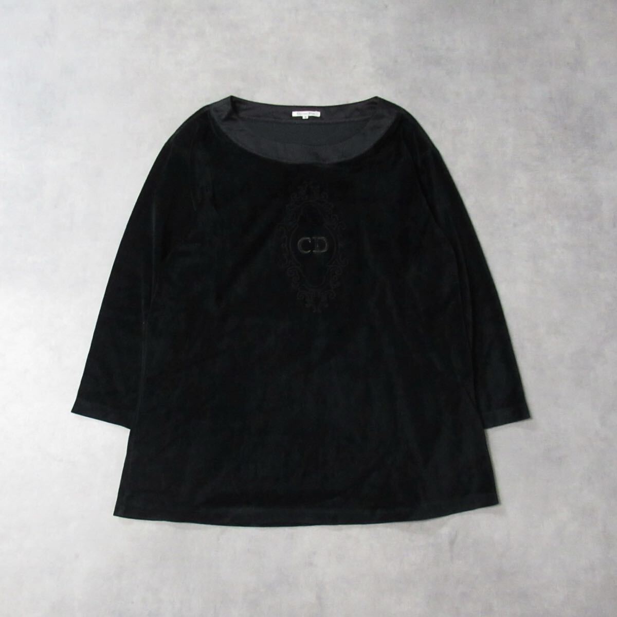 Christian Dior / 1990s クリスチャン ディオール ベルベット プルオーバー ブラック カットソー ロゴ トップス ビンテージ 長袖