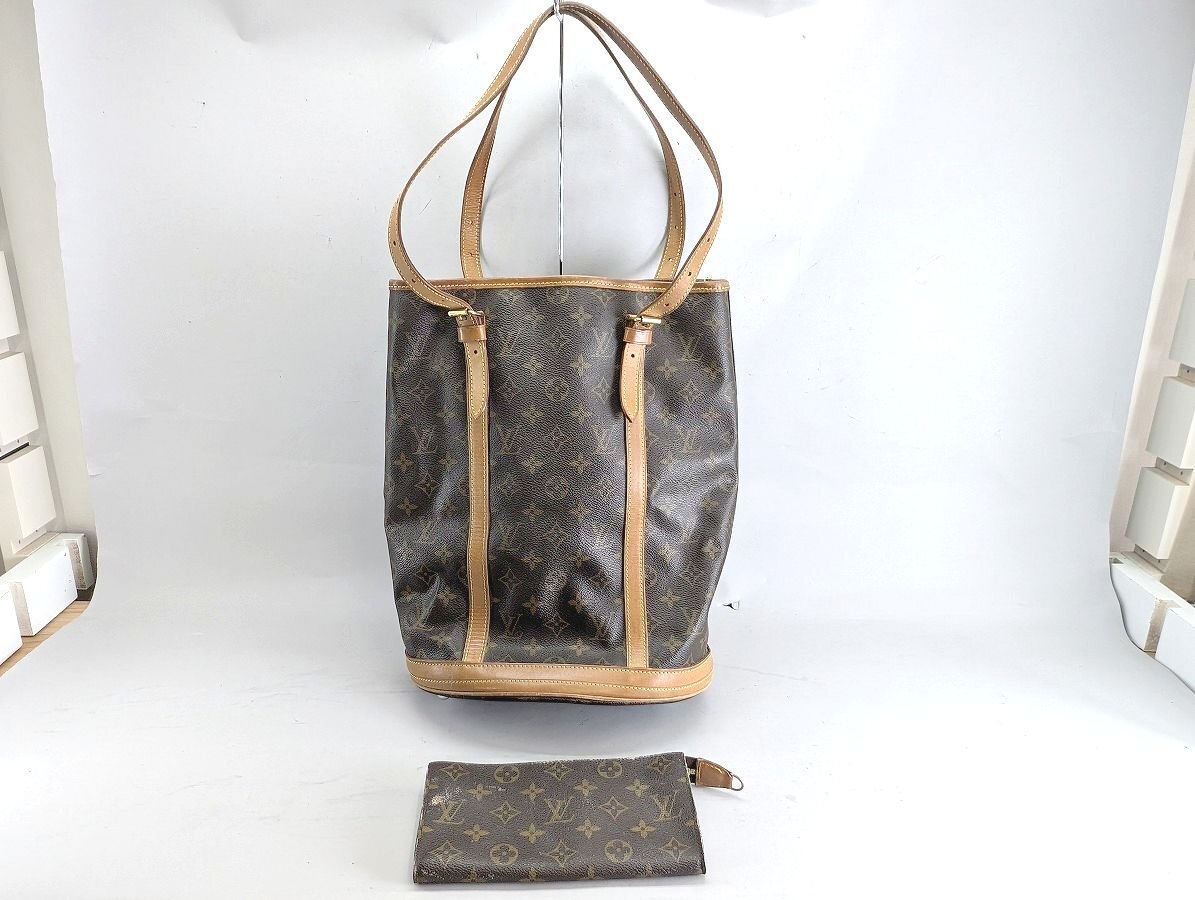 [1円スタート]ジャンク LOUIS VUITTON ルイヴィトン バケット ポーチ付 モノグラム ショルダーバッグ 内装劣化[03-7781