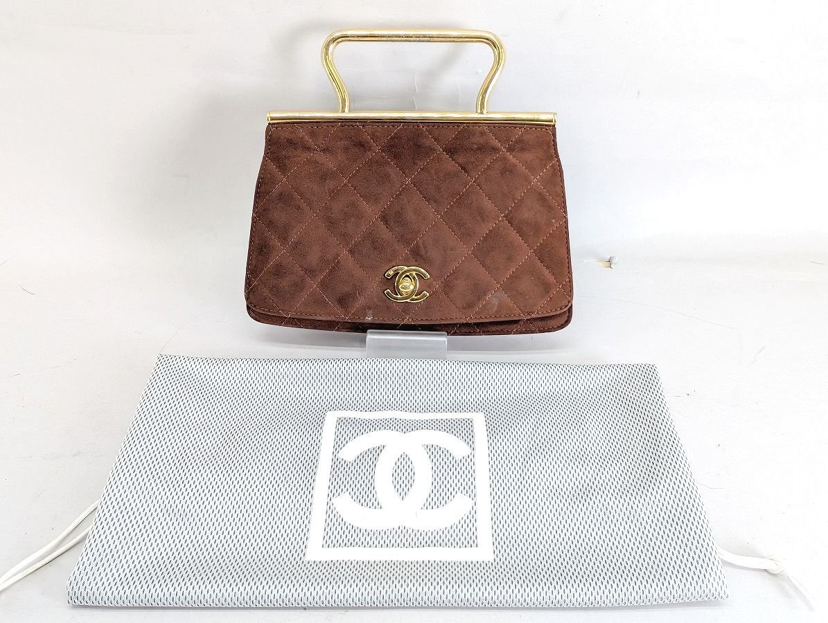 CHANEL シャネル ミニ マトラッセ スエード ターンロック ハンドバッグ ブラウン ナンバーシール・ブティックシールあり[03-7869