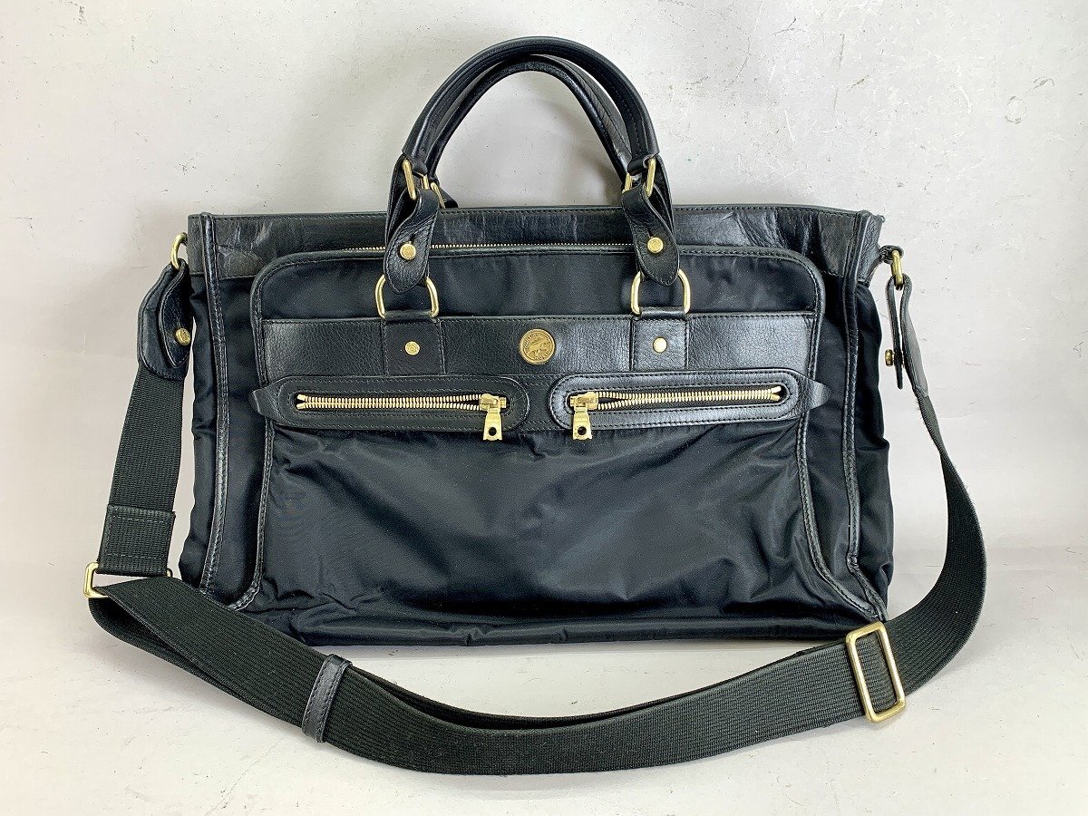 Hunting World ハンティングワールド ビジネスバッグ　ショルダー レザー　ナイロン ブラック 2way[03-7855