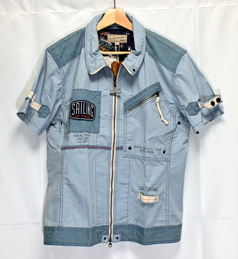 新品タグ付き AVIREX スタンドジップ セイリングシャツ 半袖 