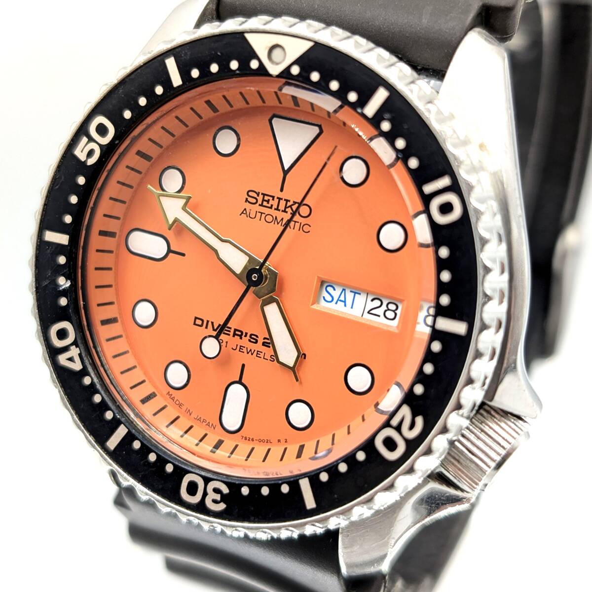■【稼働品】SEIKO 7S26-0020 セイコー 自動巻き ダイバーズ デイデイト 腕時計 腕回り最長約20cm(調整可能) オレンジ文字盤