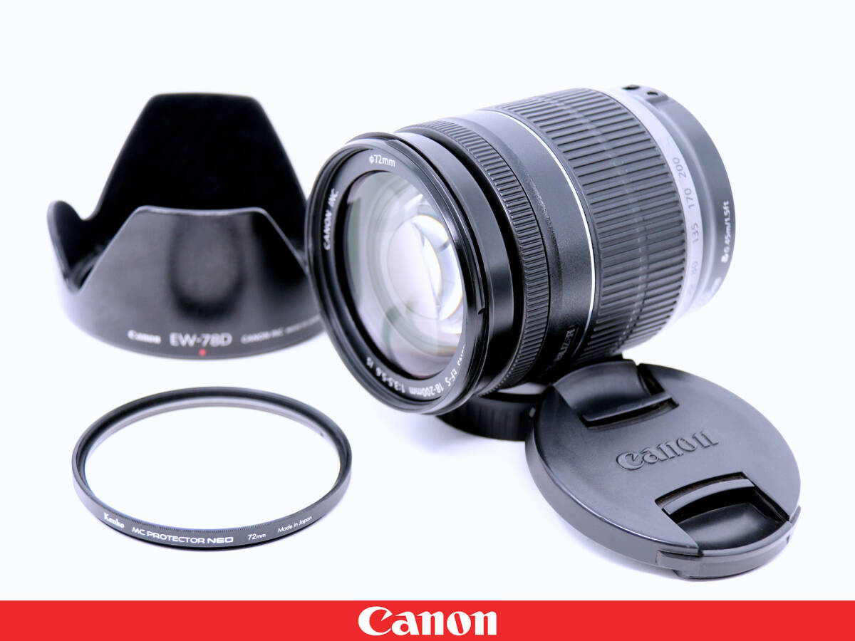 【美品】Canon キャノン EF-S18-200mm F3.5-5.6 IS◆フィルター フード付★手ブレ補正機構 利便性 高性能 高倍率ズーム★EF-S18-200IS