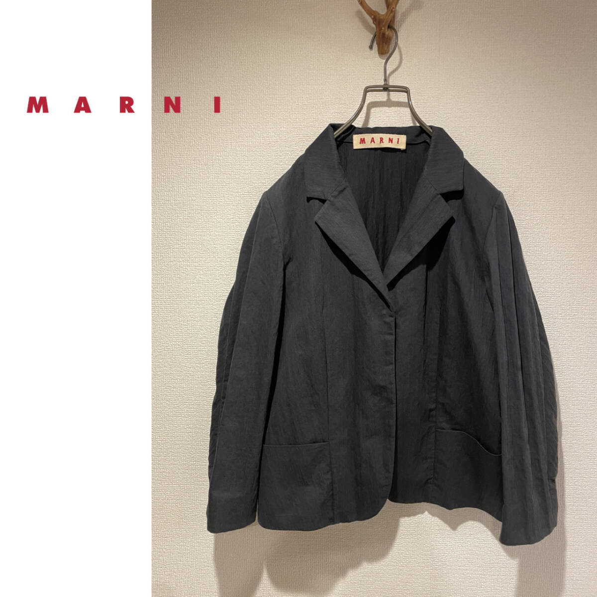 ◯ イタリア製 MARNI カーブシーム アンコン ジャケット / マルニ テーラード ボタンフライ コットン ネイビー 紺 42 Ladies #Sirchive