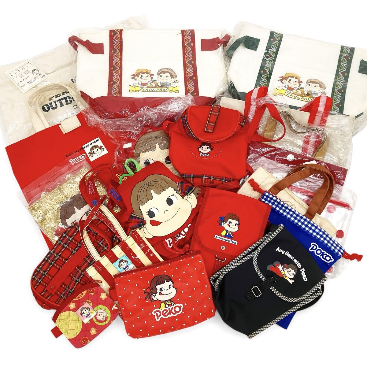 不二家 FUJIYA ペコちゃん ポコちゃん グッズ まとめて トートバッグ クーラーバッグ ポーチ 他 コレクション alp依