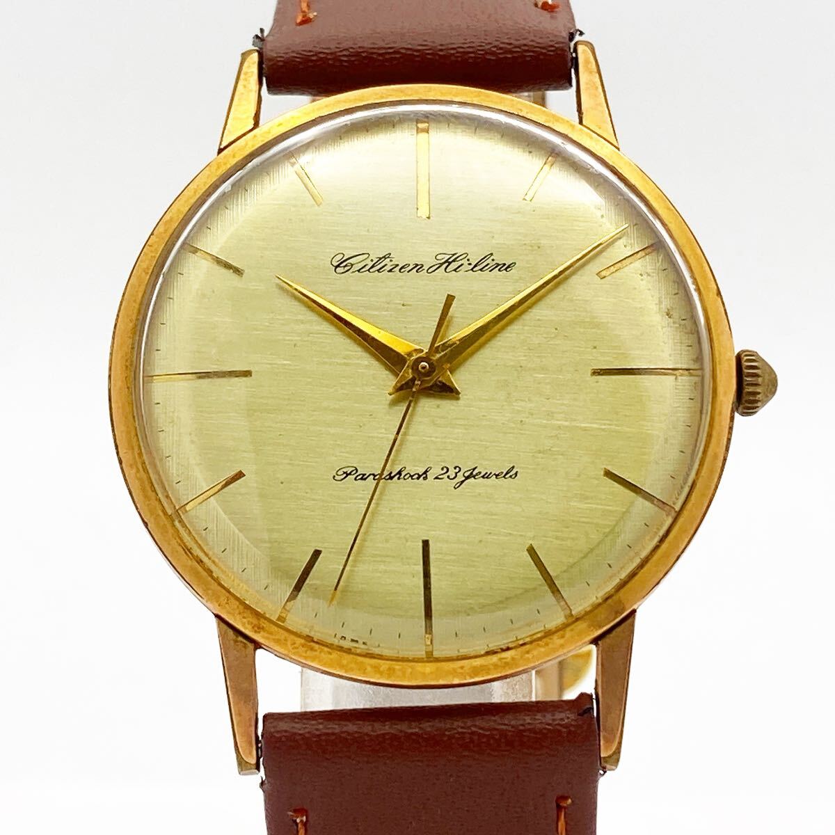 CITIZEN HiLine ハイライン HLI5301 手巻き ゴールド文字盤 メンズ 腕時計 alpひ0317