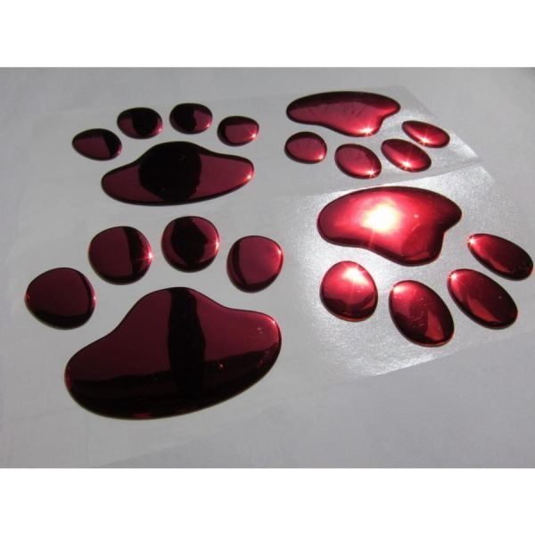 犬の足跡 ステッカー シール 肉球 カーステッカー 立体 3D 4個セット レッド