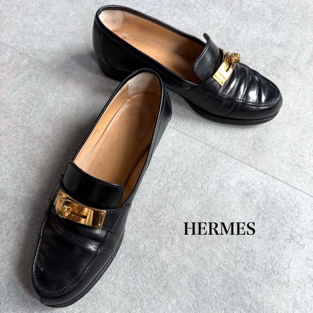 HERMES エルメス ケリー ローファー ターンロック ブラック ゴールド金具 36 23cm レザー