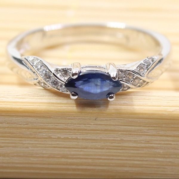 天然サファイアリング、 3*6mm、925シルバー、ナチュラル □Co7475