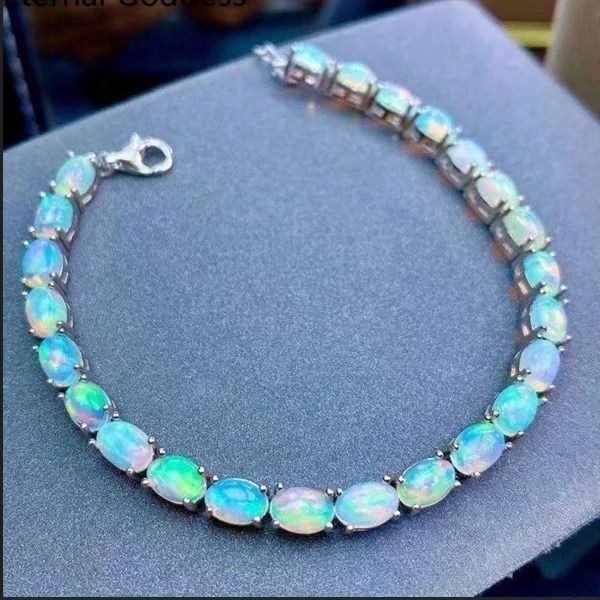 天然オパール ブレスレット、925シルバー、4*6mm、 24個　□Ma62412