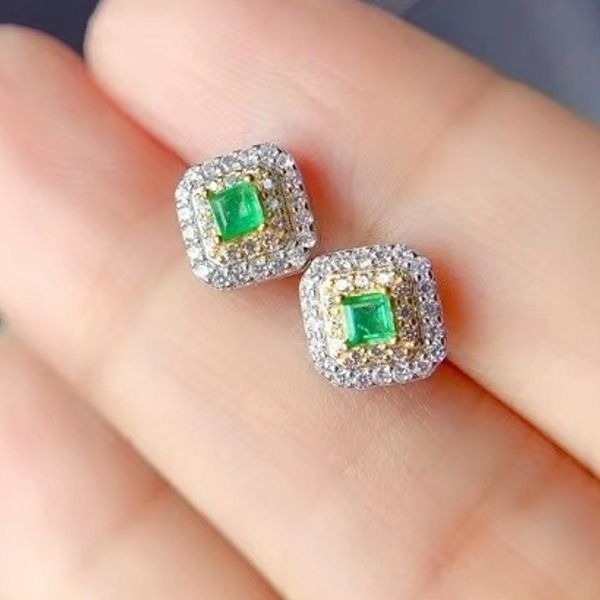 天然エメラルド925シルバーピアス、ナチュラル、新品　□YL9185