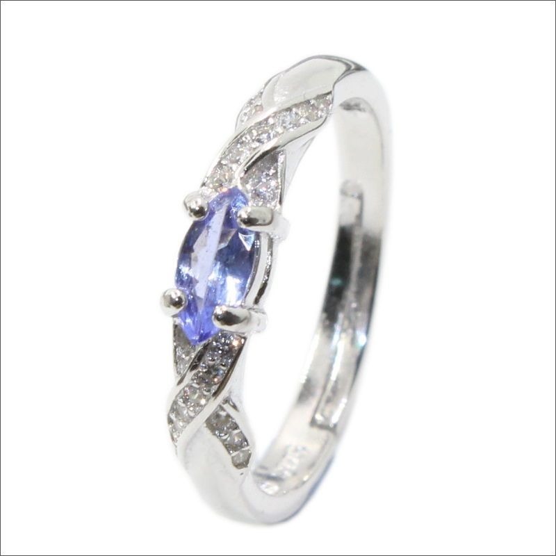 天然 タンザナイト シルバーリング、3*6mm、ナチュラル　□Co5883