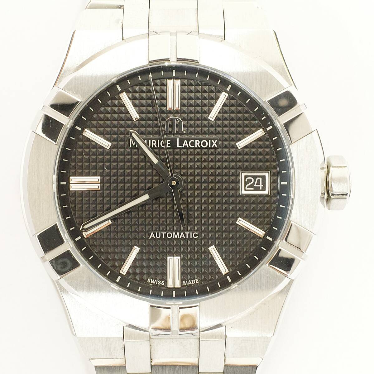 【美品】MAURICE LACROIX モーリスラクロア AI6007 黒文字盤 ブラック 腕時計 AT 自動巻き 余り駒 レザー 替えベルト