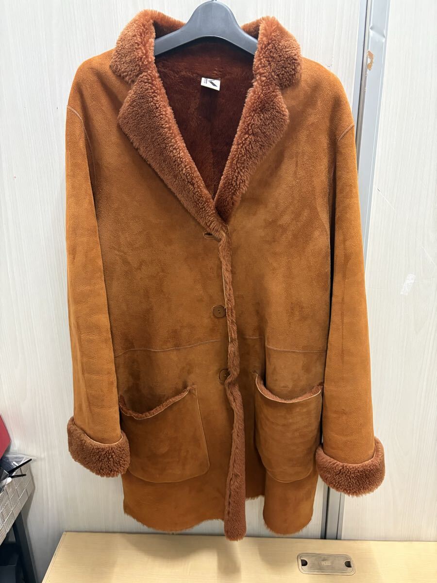 美品 K OF KRIZIA 三陽商会 羊革 ロングコート ラム レザーコート 表記サイズ40 ハーフコート