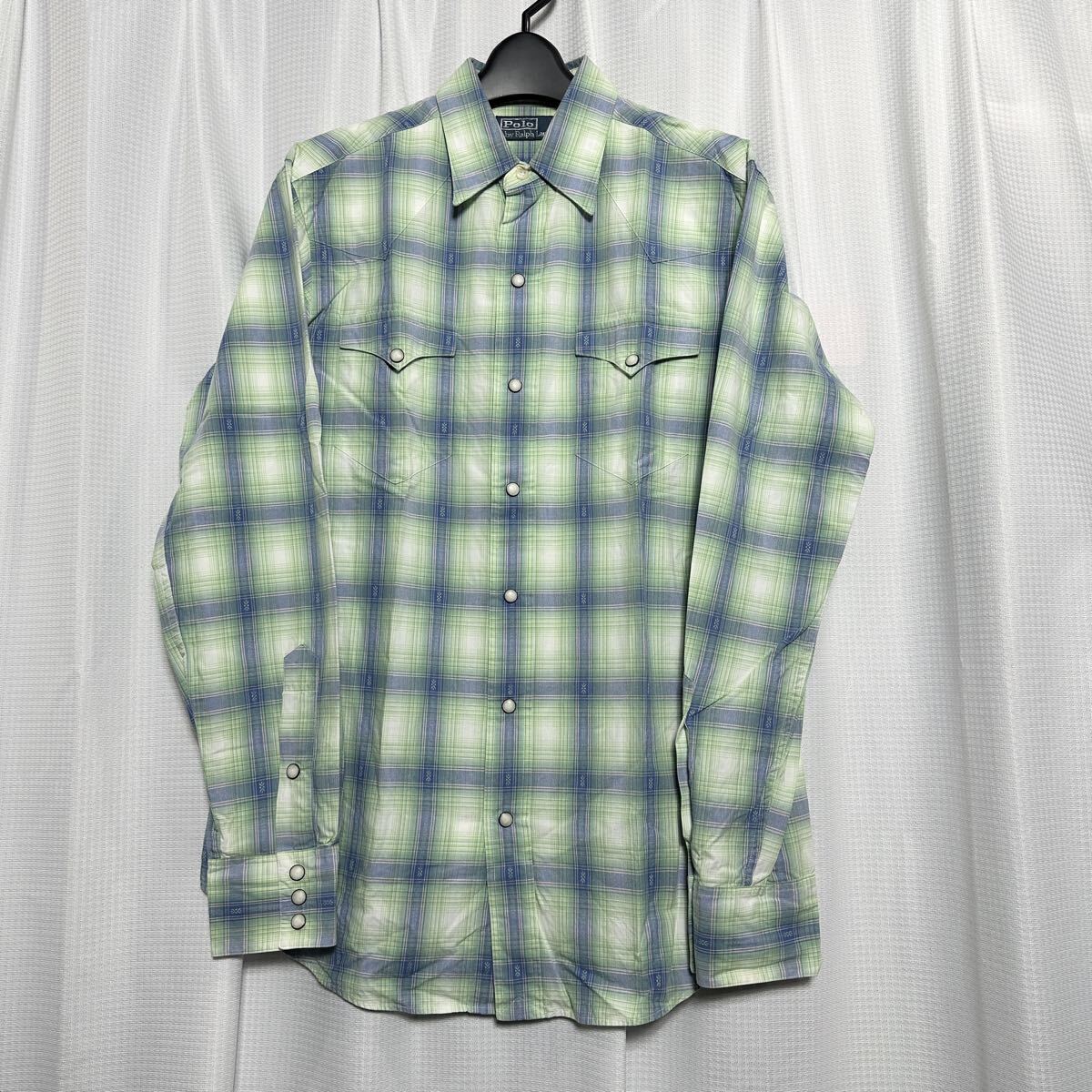 □/PolobyRalphLauren/ポロラルフローレン/Sサイズ/ウエスタンシャツ/シャツ/ブルー×ブラウン×チェック/青×茶色×チェック/長袖/