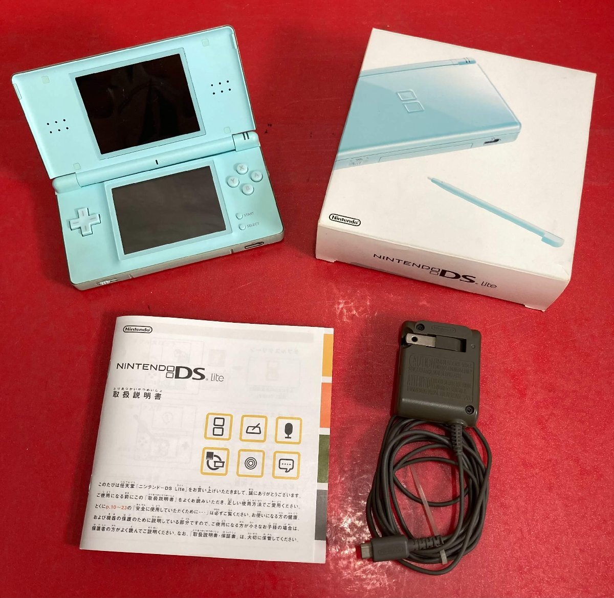 1円～　Nintendo　任天堂　ニンテンドー　DS Lite　アイスブルー　取説説明書・ACアダプター・箱付き　動作OK