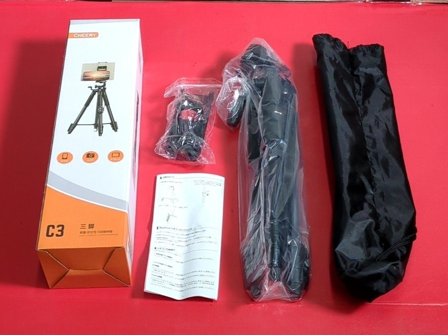 1円～　美品　CHERRY　三脚　3WAY雲台　軽量　安定性　5段階伸縮　遠隔操作　リモコン付き　取説・箱付き