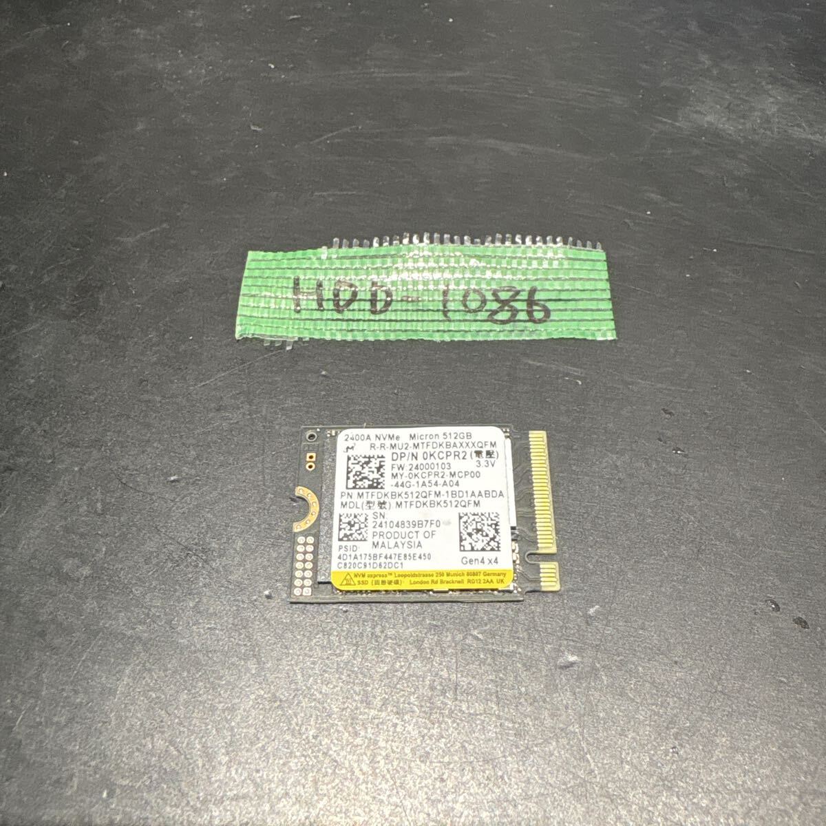 HDD-1086 激安 SSD512GB 内蔵SSD M.2 Type 2230 1011時間　micron MTFDKBK512QFM Crystaldiskinfoにて正常品 中古