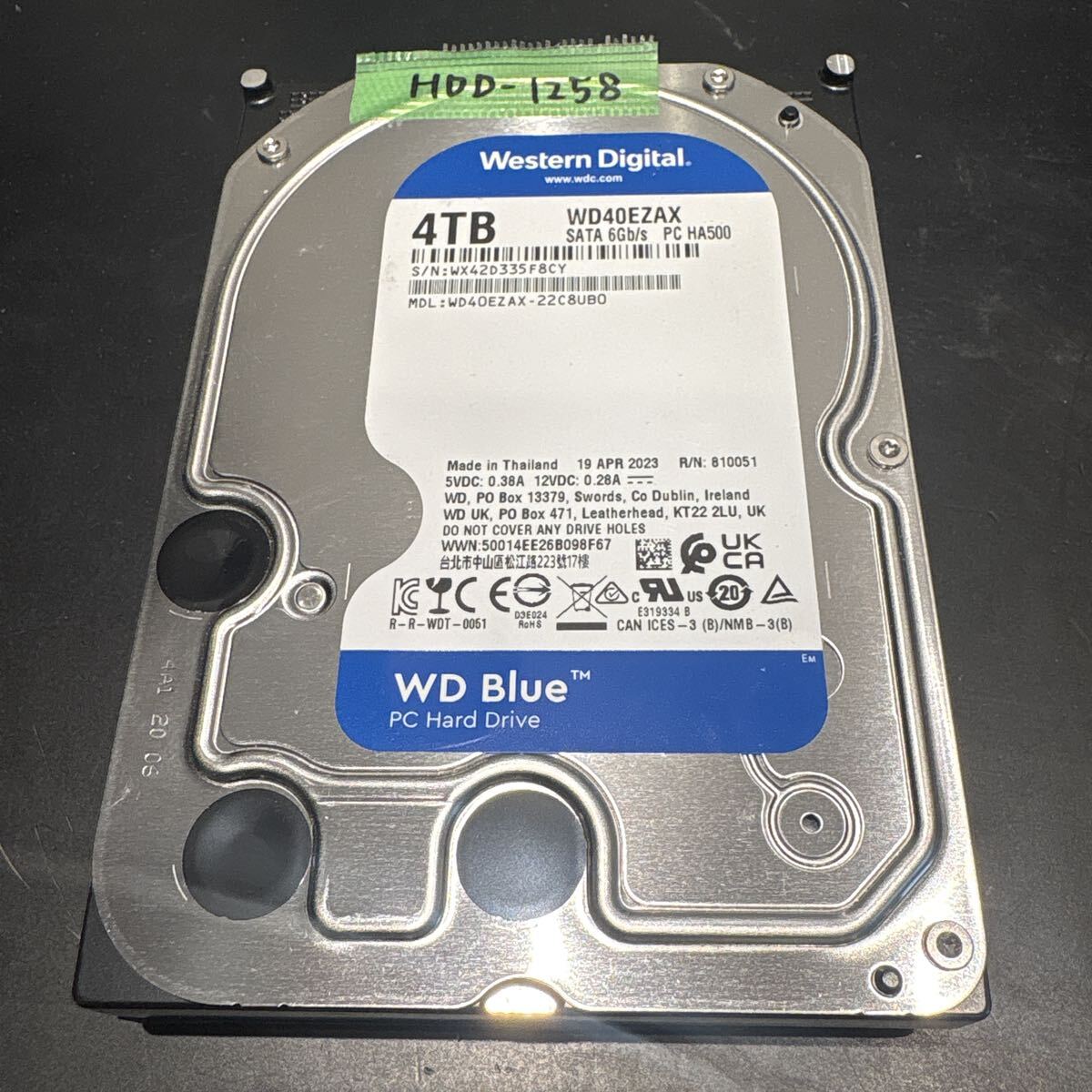 HDD-1258 激安 HDD 4TB 3.5インチ SATA 0時間 内蔵HDD WD WD40EZAX-22C8UB0 Crystaldiskinfoにて正常品 中古