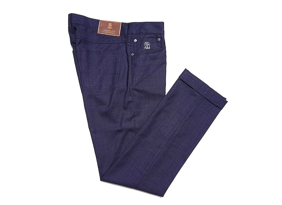 新品同様 未使用 BRUNELLO CUCINELLI ブルネロクチネリ デニムパンツ型 ウール トラウザーズ スラックス ダークネイビー メンズ 48