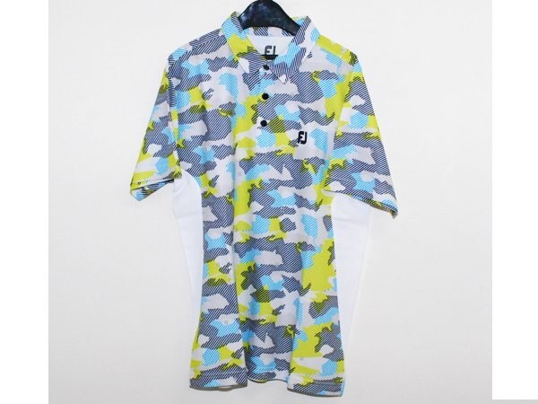 1円スタート FootJoy フットジョイ ポロシャツ ゴルフウェア 半袖 メンズ 吸汗速乾 UVカット 迷彩柄 M FJ-S24-S07 ネオブルー /GO