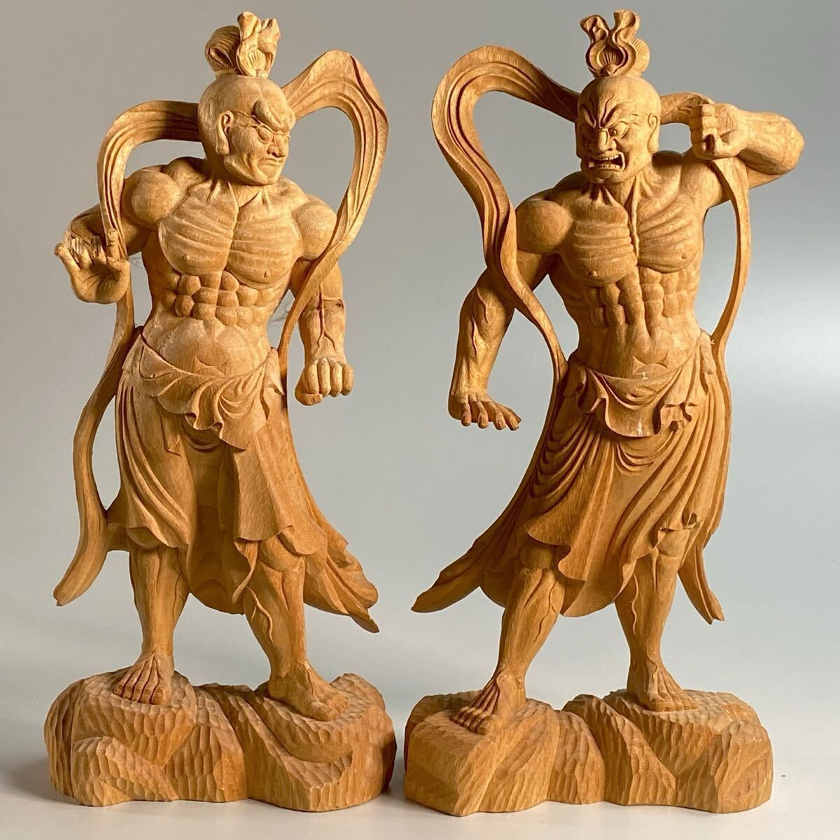 。猫夢◆ 仏教美術 木彫 仁王像 金剛力士像 一対 30.5cm 仏像唐物骨董 [M205]ちち