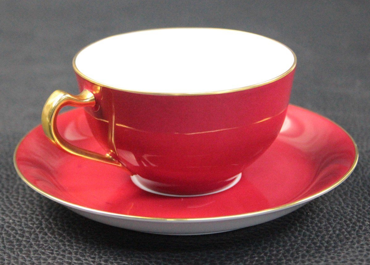 大倉陶園 OKURA オークラ カップ&ソーサー 色蒔き レッド 赤 ゴールドライン 金彩 モーニング 食器